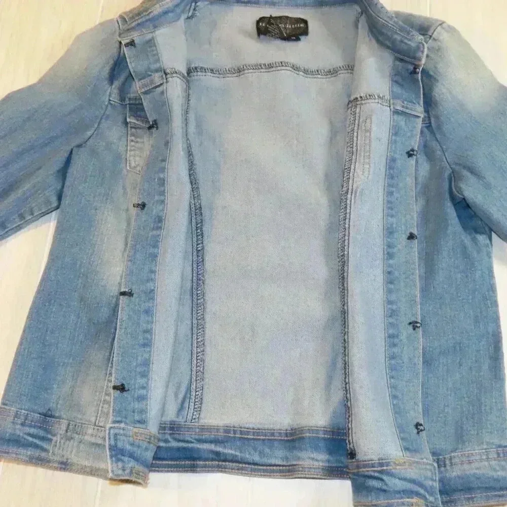 Live A Little Denim Jean Jacket Rhinestone Bling Size M NWT - Picture 4 of 9